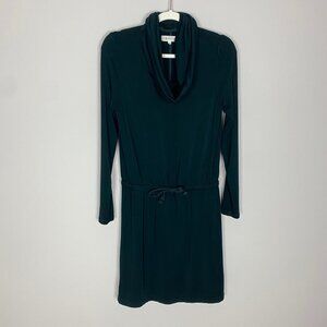 Lou & Grey Loft Cowl Neck Green Long Sleeve Dress Drawstring Waist Womens Small‎